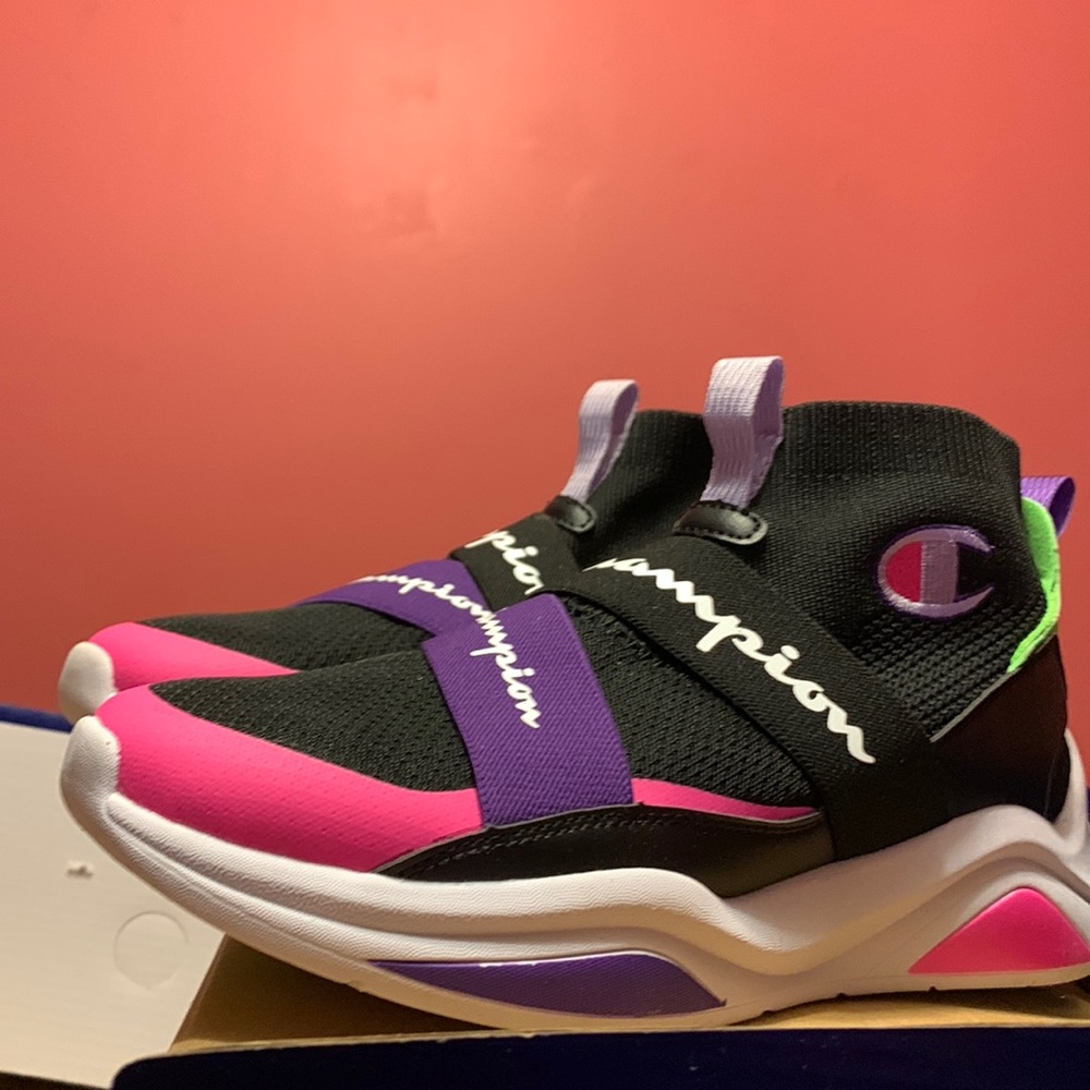 Champion athletic wear, black/pink/lime/purple size 9.5